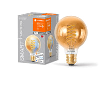 LEDVANCE Smart+ WiFi Filament Globe Tunable White 2200K in G80-Form, LED-Lampe, Bleifreies Glas, Gold, 600 lm, Lichtfarbe variabel, Wifi, Smartspeaker-Kompatibel, Dimmbar