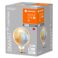 LEDVANCE Smart+ WiFi Filament Globe Tunable White 2200K in G125-Form, LED-Lampe, Bleifreies Glas, 600 lm, Lichtfarbe variabel, Wifi, Smartspeaker-Kompatibel, Dimmbar