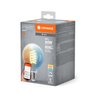 LEDVANCE Smart+ Wifi Filament Globe Tunable White 2700K , LED-Lampe, Bleifreies Glas, Klar, 8 W, 806 lm, Lichtfarbe variabel, Wifi, Smartspeaker-Kompatibel, Dimmbar