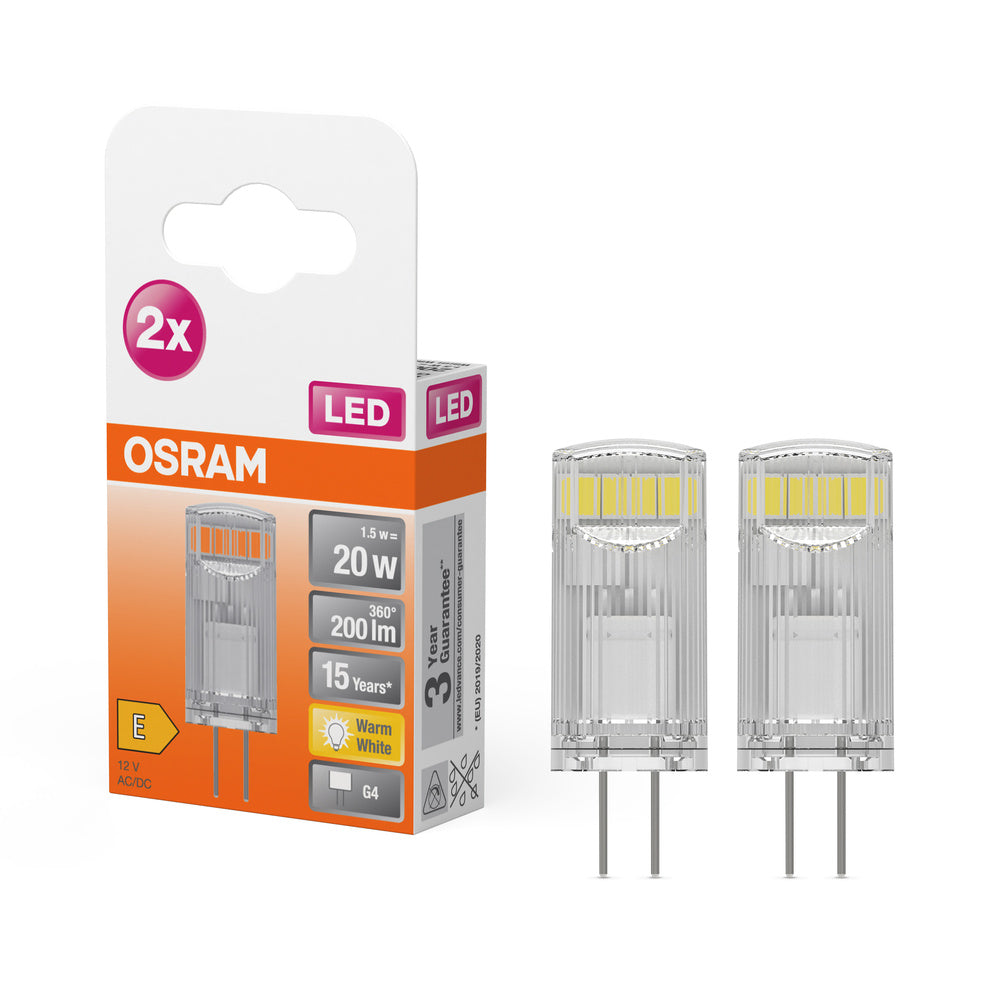 OSRAM LED Stiftsockellampe PIN 12 V 1.5W 827 Clear G4 2er Pack, 200 lm, 2700 K, Warmweiß, 2er Pack-LEDVANCE Shop