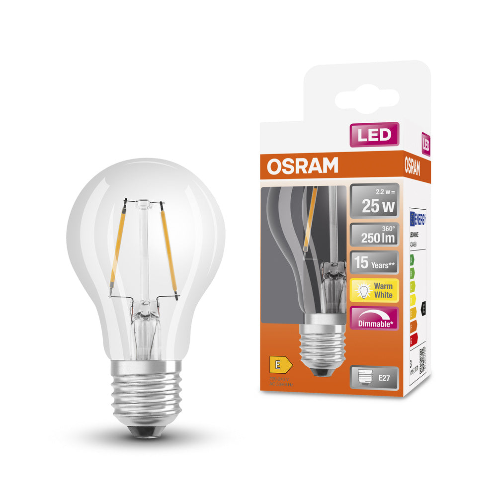 OSRAM LED Lampe LED Retrofit CLASSIC A DIM 2.2W 827 Clear E27, 250 lm, 2700 K, Warmweiß-LEDVANCE Shop