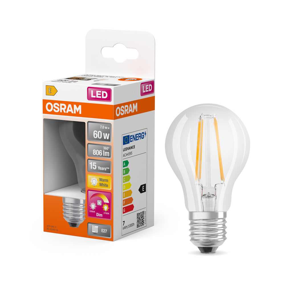 OSRAM CLASSIC A GLOWdim LED Lampe 7W 822…827 E27, 806 lm, 2200…2700 K, Tunable Warm White-LEDVANCE Shop