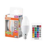 OSRAM LED Retrofit RGBW lamps with remote control in B-Form, LED-Lampe, Matt, 4,9 W, (ex 40 W), 470 lm, Warmweiß, 2700 K, Dimmbar, 25000 h, CRI 80, Fernbedienung, 2er