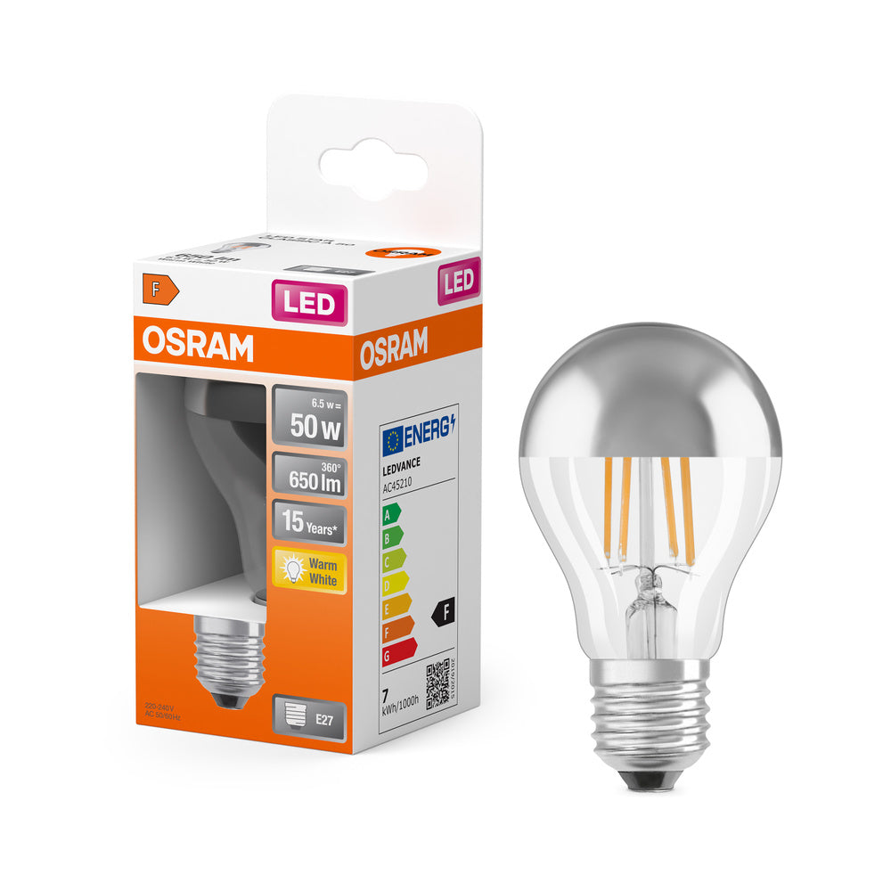 OSRAM LED Lampe LED Retrofit CLASSIC A Mirror 6.5W 827 Silver E27, 650 lm, 2700 K, Warmweiß-LEDVANCE Shop