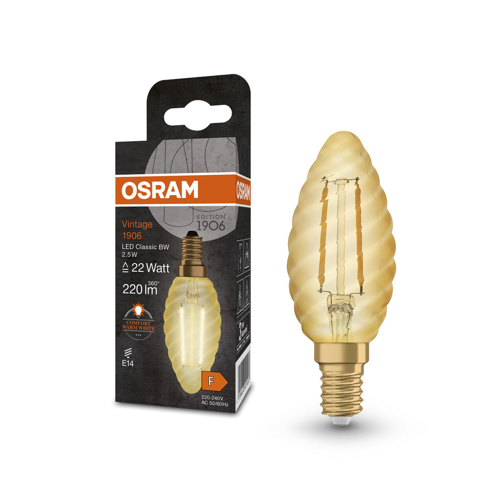 OSRAM VINTAGE 1906® LED Lampe LED CLASSIC B 2.5W 824 Gold E14 BW-Form, 220 lm, 2400 K, Warm Comfort Light-LEDVANCE Shop
