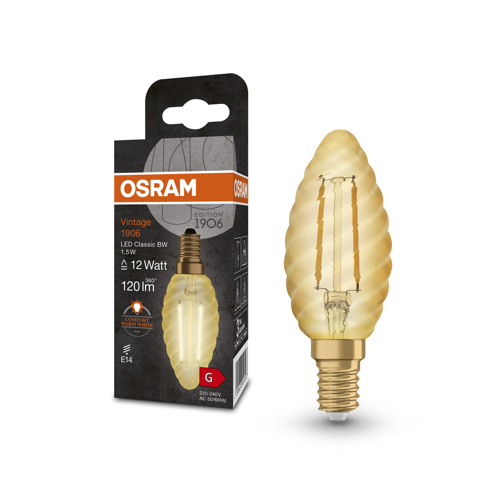 OSRAM VINTAGE 1906® LED Lampe LED CLASSIC B 1.5W 824 Gold E14 BW-Form, 120 lm, 2400 K, Warm Comfort Light-LEDVANCE Shop