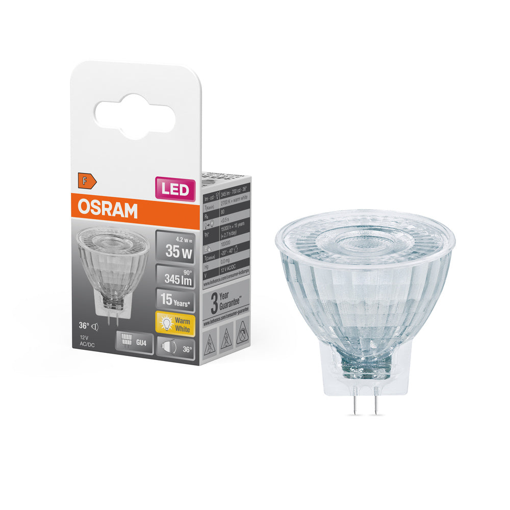 OSRAM LED Reflektor Lampe LED STAR MR11 12 V 4.2W 827 GU4, 345 lm, 2700 K, Warmweiß-LEDVANCE Shop