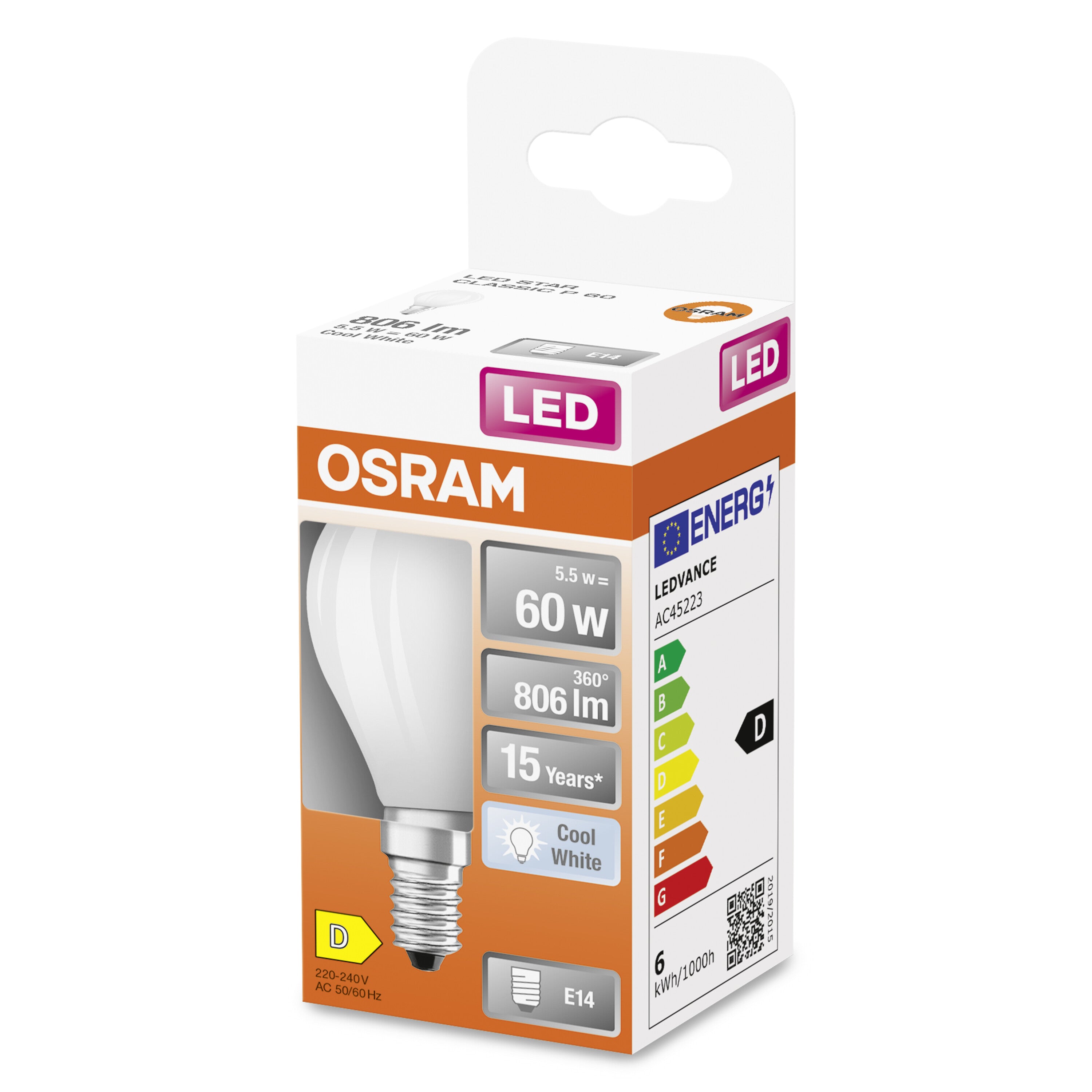 OSRAM LED Star Classic Lampe, Miniball, 5.5W, 806lm, Frosted , Kaltweiß , E14-LEDVANCE Shop