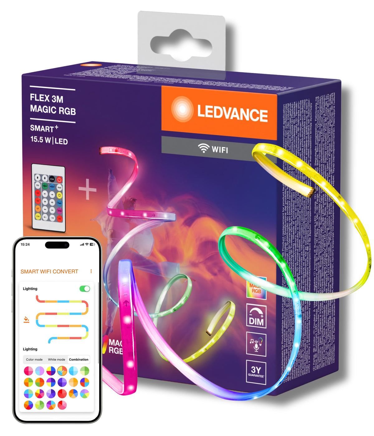 LEDVANCE SMART+ WIFI FLEX 3M LED-Streifen, weiß, 15W, 350lm, dimmbar, dynamisches Magic-RGB Lichteffekt, individuelle Lichtfarbenwahl, App-steuerbar, lange Lebensdauer, einfache Montage, IP20