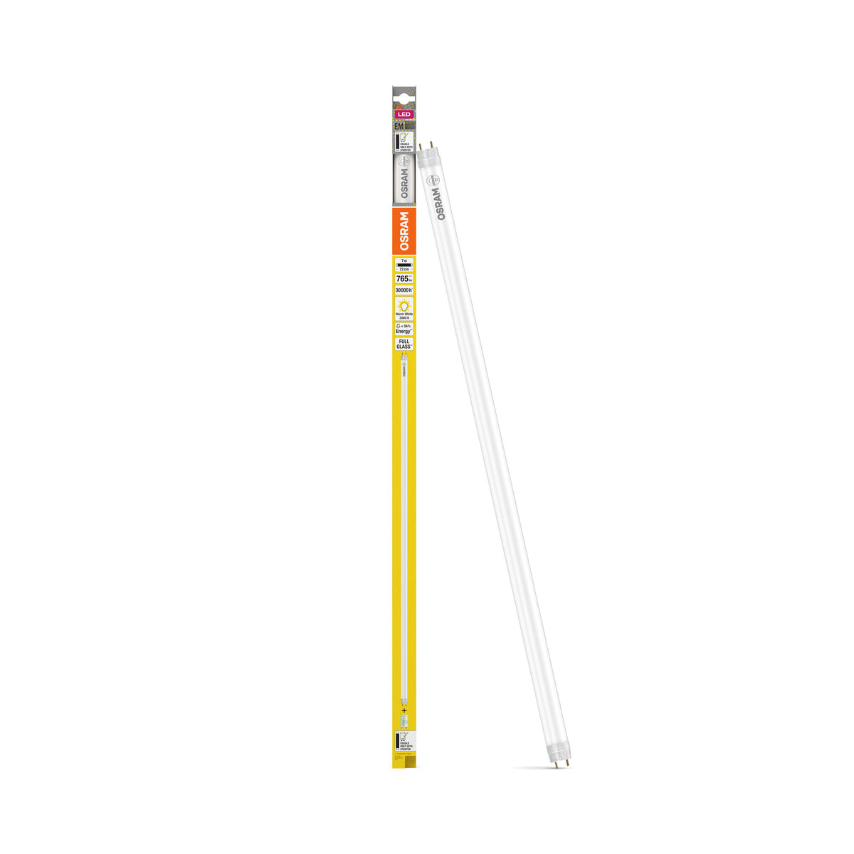 OSRAM LED TUBE T8 EM in Röhre, zweiseitig gesockelt-Form, LED-Röhre, Bleifreies Glas, Matt, 7 W, (ex 16 W), 765 lm, Warmweiß, 3000 K, 30000 h, CRI 80