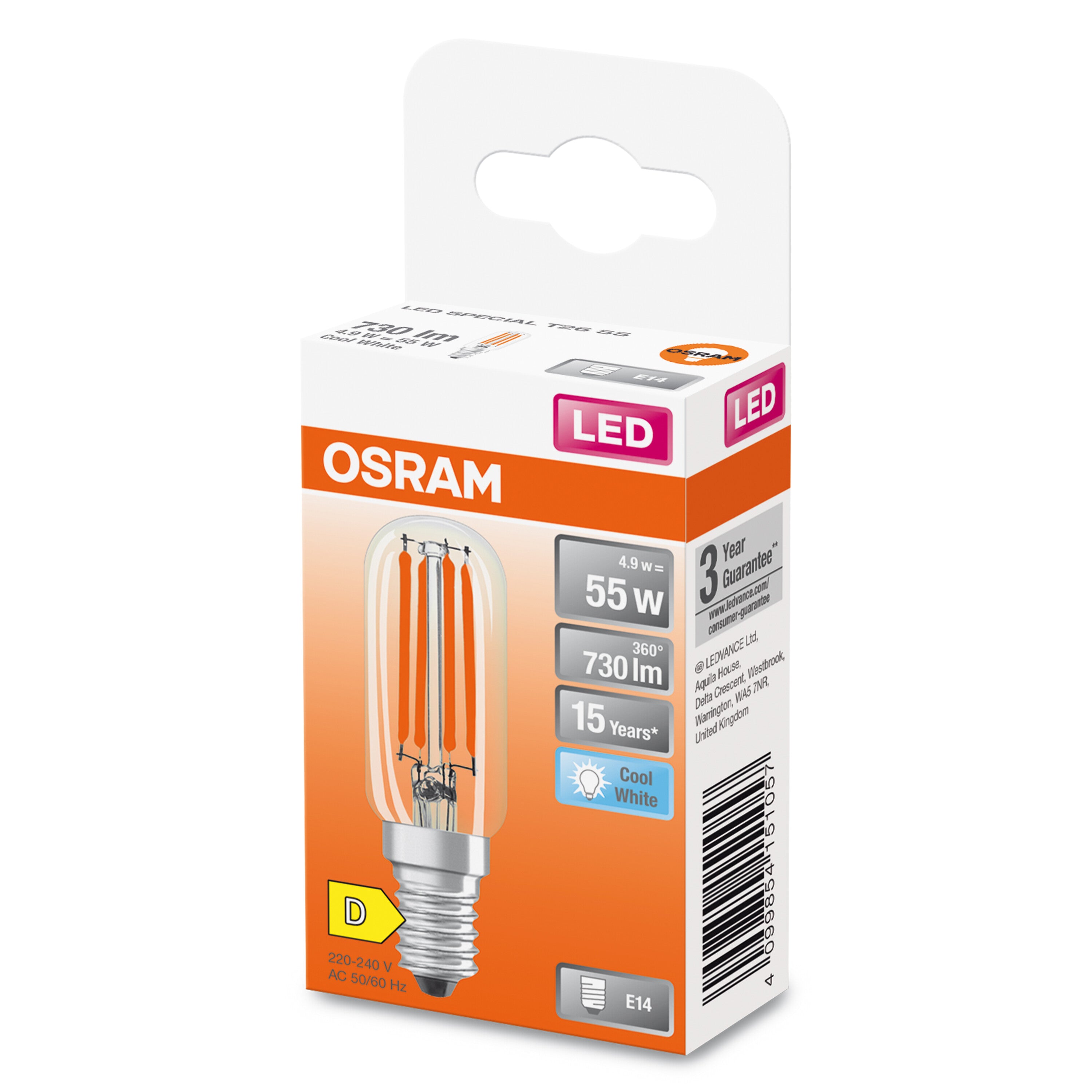 OSRAM LED Special T26, 300° Filament, 4.9W, 840, klar, E14 , Kaltweiß-LEDVANCE Shop