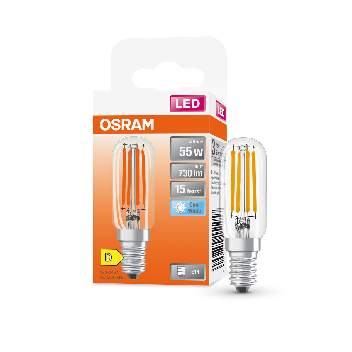 OSRAM LED Special T26, 300° Filament, 4.9W, 840, klar, E14 , Kaltweiß-LEDVANCE Shop