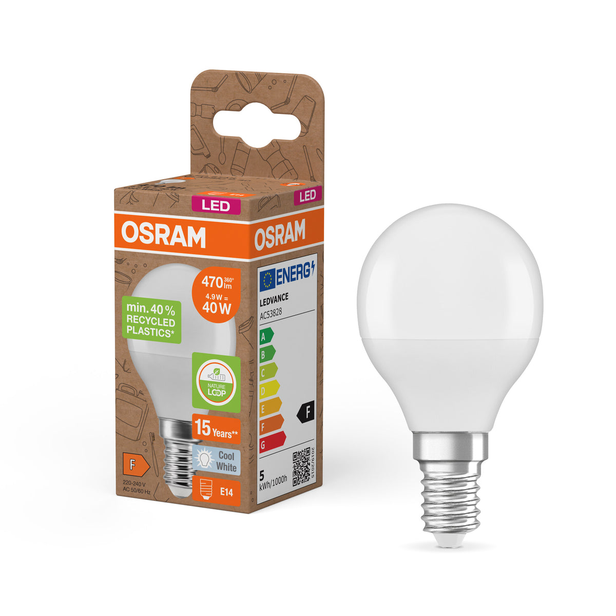 OSRAM LED PCR LAMPS WITH CLASSIC P , LED-Lampe, Matt, 4,9 W, (ex 40 W), 470 lm, Kaltweiß, 4000 K, 15000 h, CRI ≥80