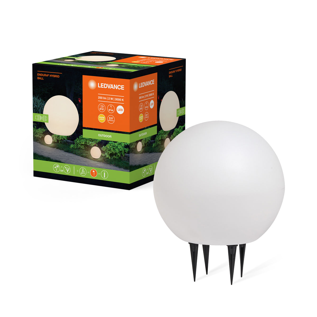 LEDVANCE ENDURA HYBRID SOLAR BALL Wegeleuchte Erdspießleuchte 25cm, 2W, 180lm-Wege- & Pollerleuchten-LEDVANCE Shop