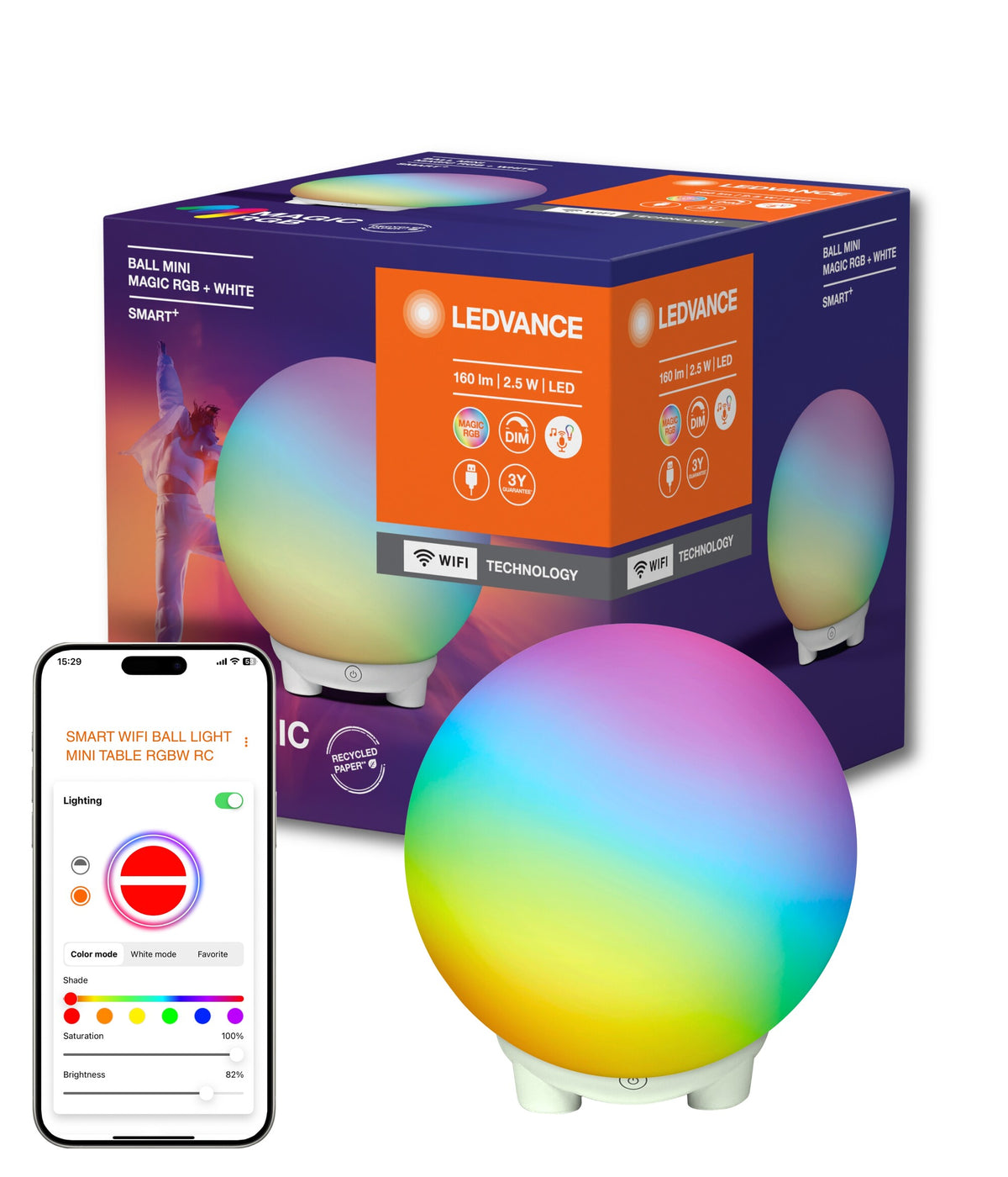 LEDVANCE SMART+ WIFI BALL LIGHT Mood- & Tischleuchte, schwarz, 4W, 130lm, dynamischer Magic RGB Lichteffekt, zwei Lichtquellen, dimmbar, lange Lebensdauer, einfache Montage, App-steuerbar, IP20