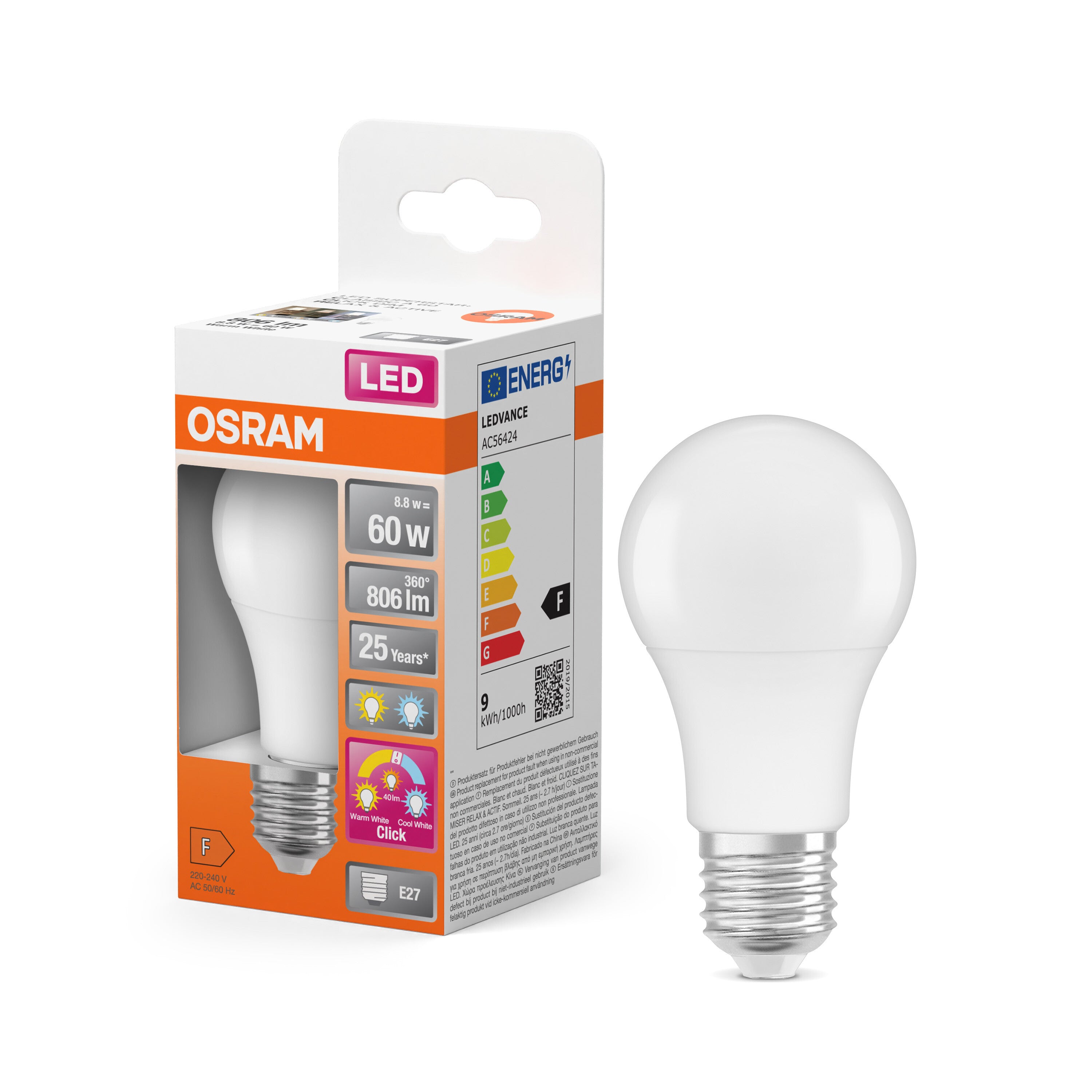 OSRAM LED Superstar Classic Lampe Frosted, 3-Modi, 8.8W, E27 , Warmweiß, Kaltweiß-LEDVANCE Shop