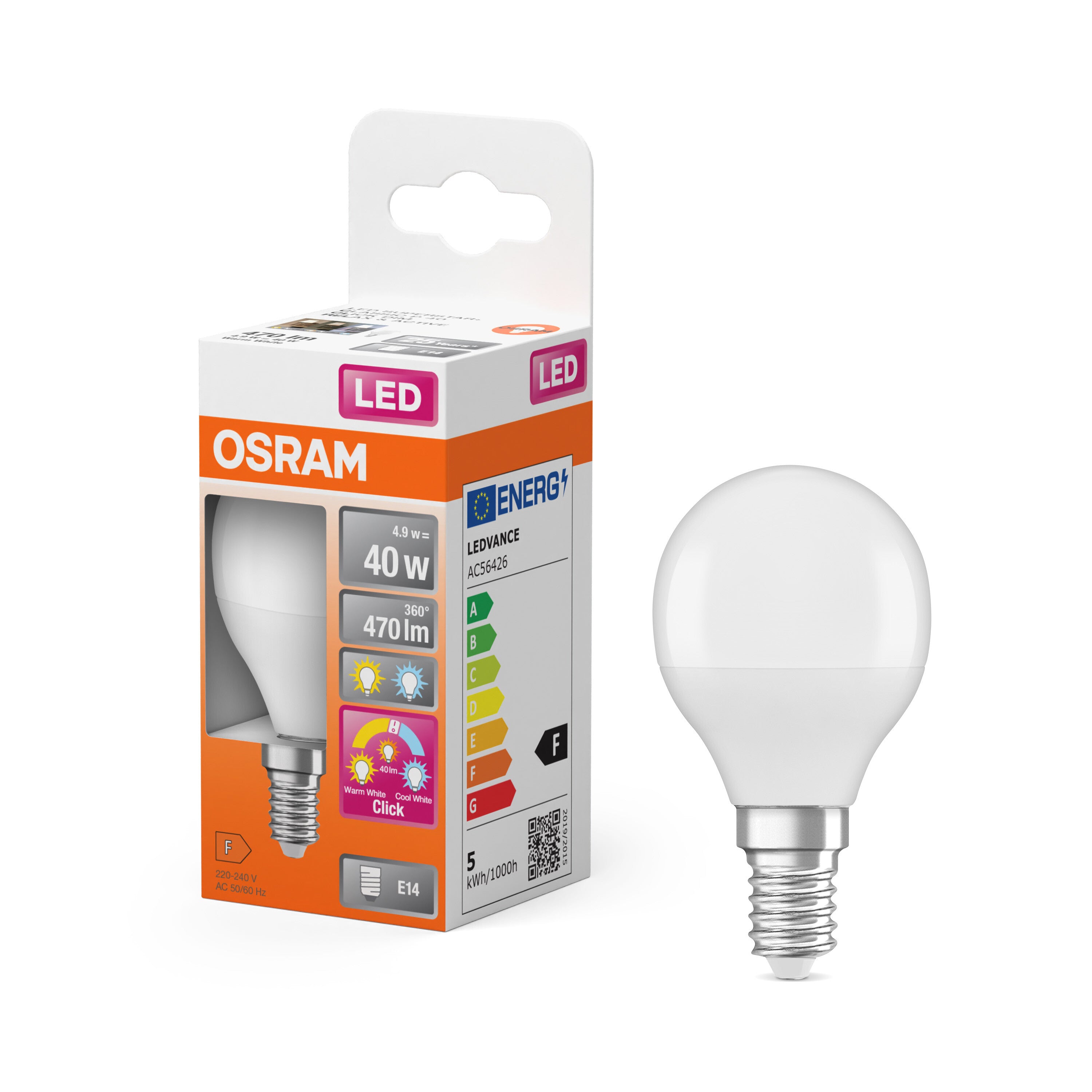 OSRAM LED Superstar Classic Lampe Frosted, 3-Modi, 4.9W, E14 , Warmweiß, Kaltweiß-LEDVANCE Shop