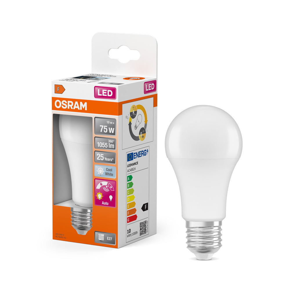 OSRAM DAYLIGHT SENSOR CLASSIC A LED Lampe 10W 840 Frosted E27, 1055 lm, 4000 K, Kaltweiß-LEDVANCE Shop