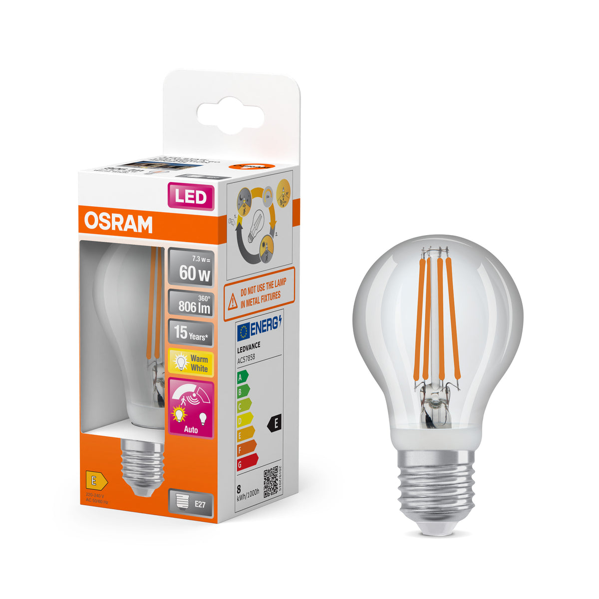 OSRAM LED Star Classic Lampe mit Sensor, 7.3W, Klar, E27 , Warmweiß-LEDVANCE Shop