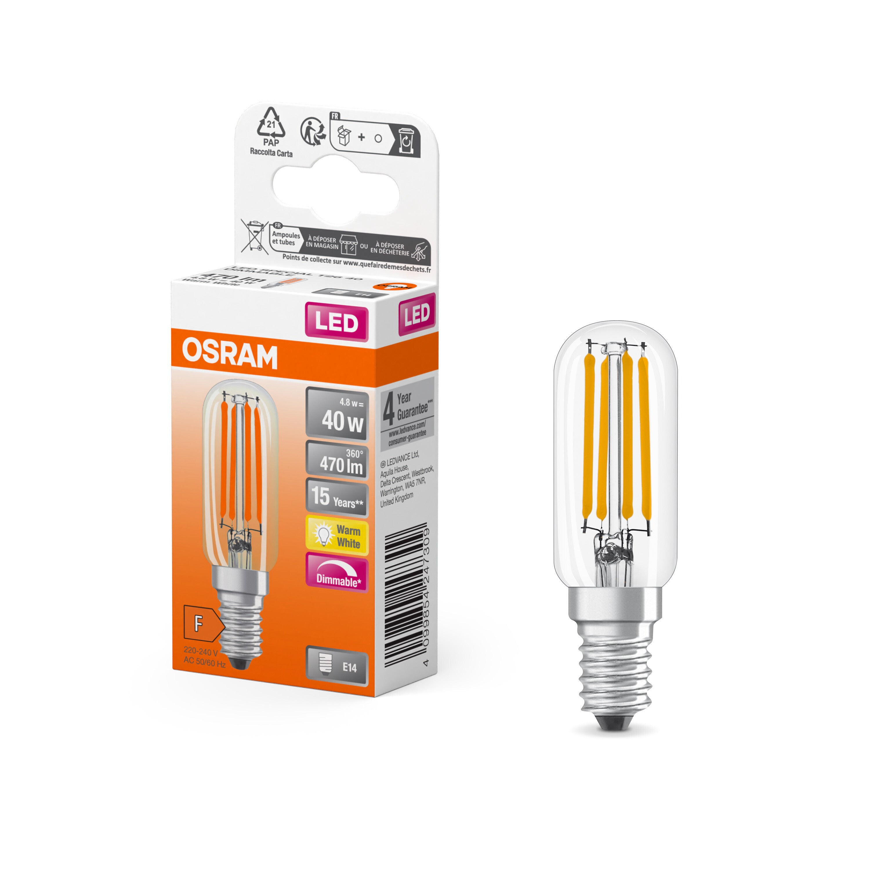 OSRAM LED Special Lampe Klar, 4.8W, 470lm, E14 , Warmweiß-LEDVANCE Shop