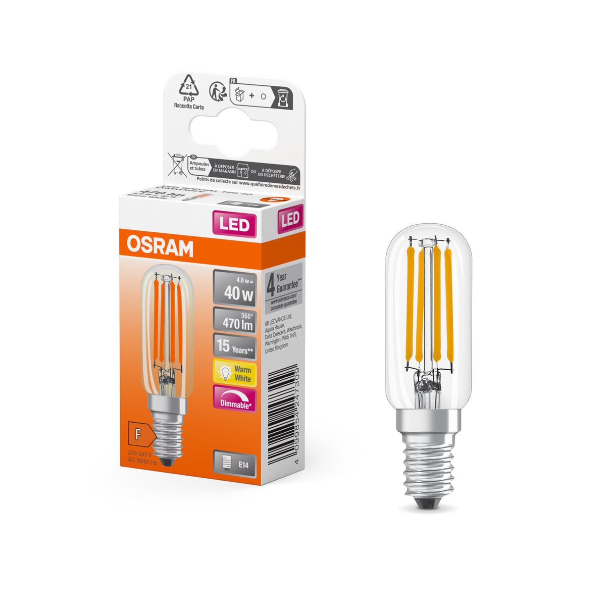OSRAM LED Special Lampe Klar, 4.8W, 470lm, E14 , Warmweiß-LEDVANCE Shop