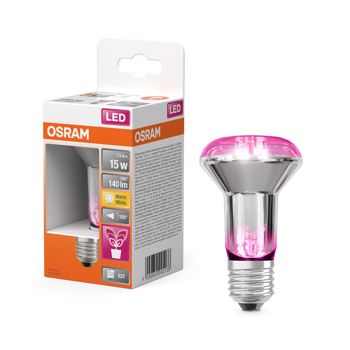 OSRAM LED STAR GROW SPOT LAMP in R63-Form, LED-Lampe, Bleifreies Glas, 7,5 W, (ex 15 W), 140 lm, Warmweiß, 1300 K, CRI not relevant, Pflanzlicht