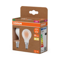OSRAM LED CLASSIC P ENERGY EFFICIENCY A in P-Form, LED-Lampe, Bleifreies Glas, Matt, 2,2 W, (ex 40 W), 470 lm, Warmweiß, 2700 K, Energieeffizienzklasse: A, CRI 80, 2er