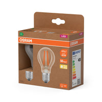 OSRAM LED LAMPS ENERGY CLASS A ENERGY EFFICIENCY FILAMENT CLASSIC A in A-Form, LED-Lampe, Bleifreies Glas, Klar, 2,2 W, 470 lm, Warmweiß, Energieeffizienzklasse: A, 2er