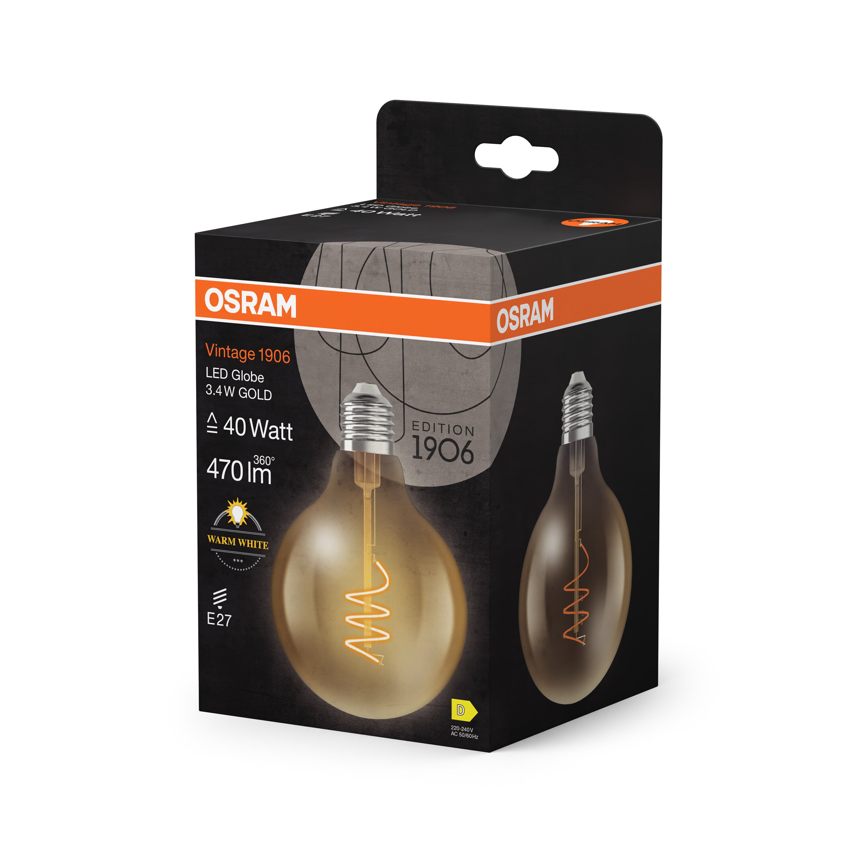 OSRAM Vintage 1906 Globe LED-Lampe Gold, 3.4W, 470lm, E27 , Warmweiß-LEDVANCE Shop