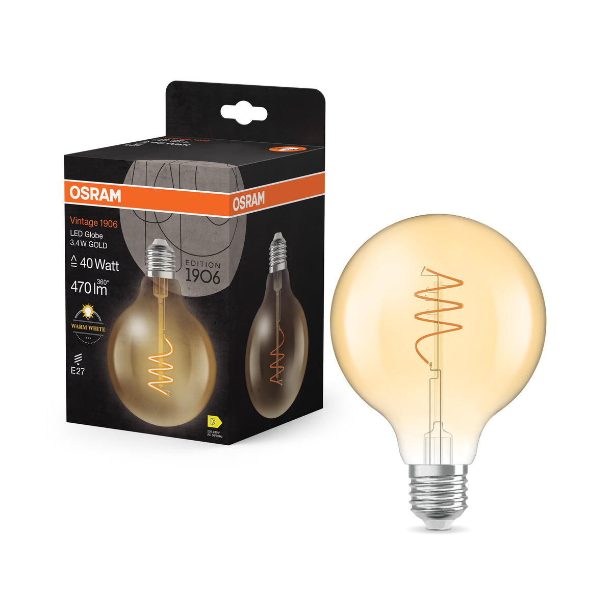 OSRAM Vintage 1906 Globe LED-Lampe Gold, 3.4W, 470lm, E27 , Warmweiß-LEDVANCE Shop