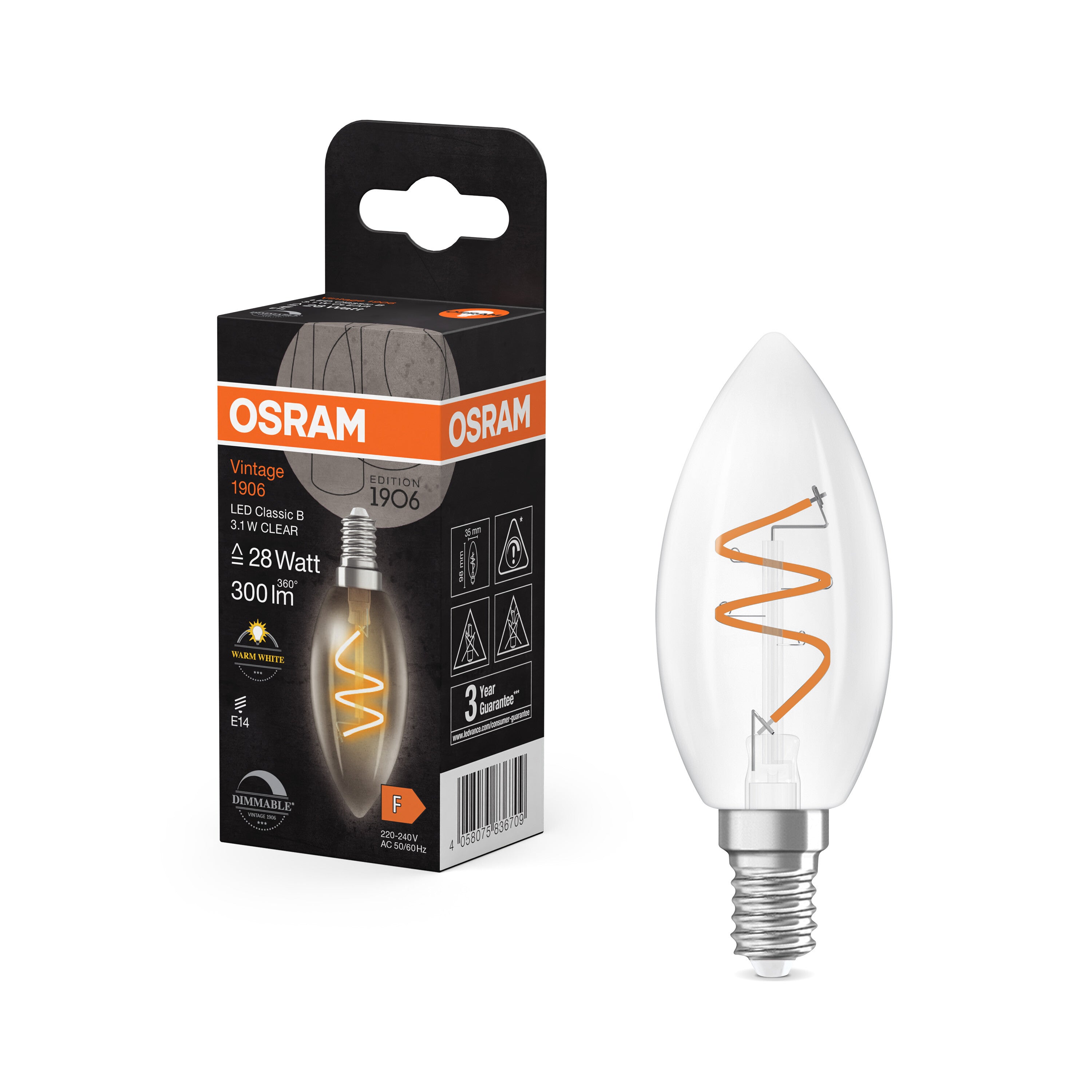 OSRAM Vintage 1906 Classic LED-Lampe Klar, 3.1W, 300lm, E14 , Warmweiß-LEDVANCE Shop
