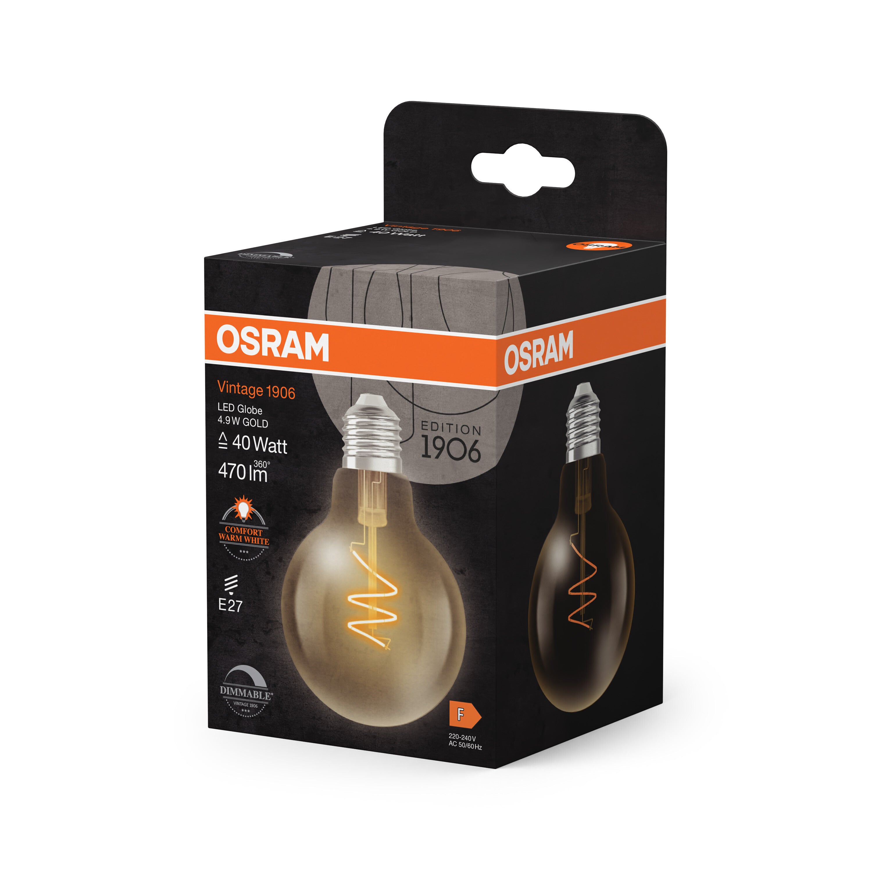 OSRAM Vintage 1906 Globe LED-Lampe Gold, 4.9W, 470lm, 2200K , Comfort warm white , E27-LEDVANCE Shop