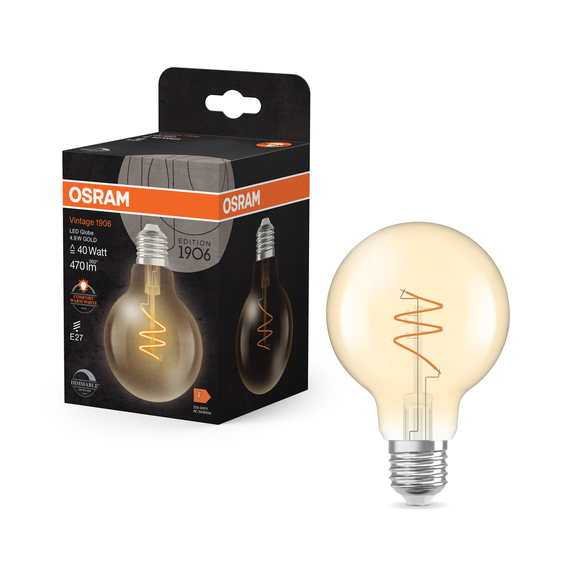 OSRAM Vintage 1906 Globe LED-Lampe Gold, 4.9W, 470lm, 2200K , Comfort warm white , E27-LEDVANCE Shop