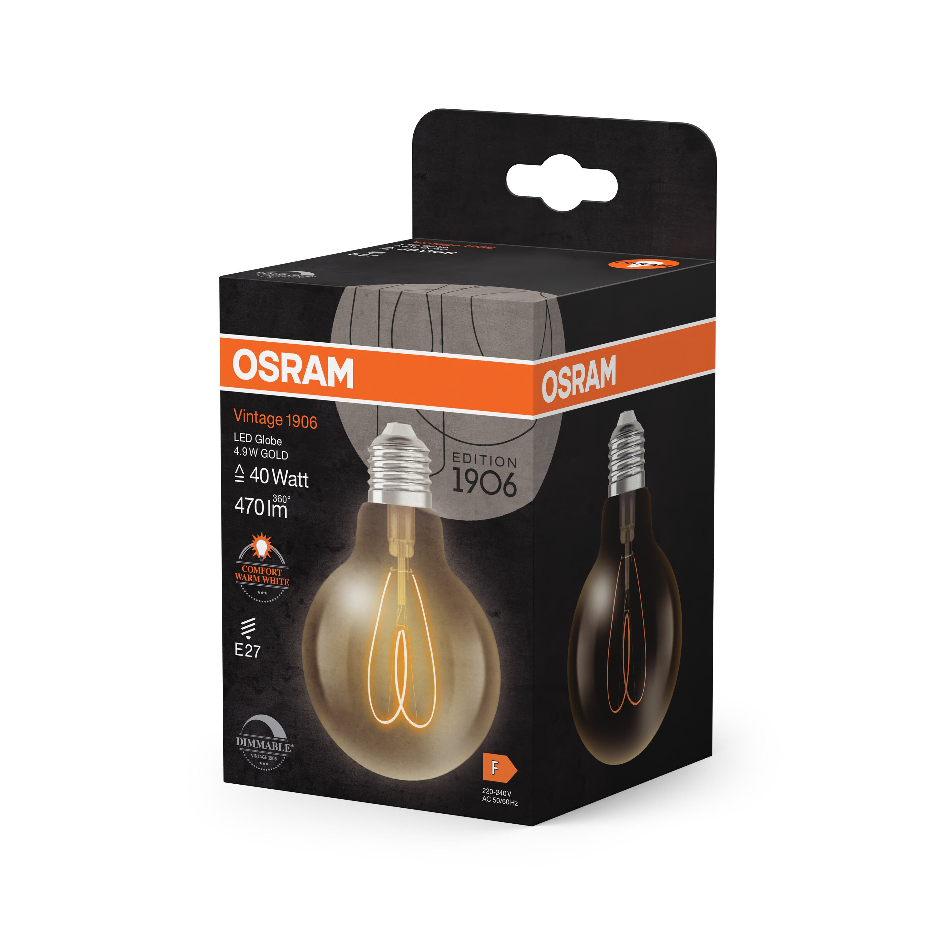 OSRAM Vintage 1906 Globe LED-Lampe Gold, 4.9W, 470lm, E27 , Comfort warm white-LEDVANCE Shop