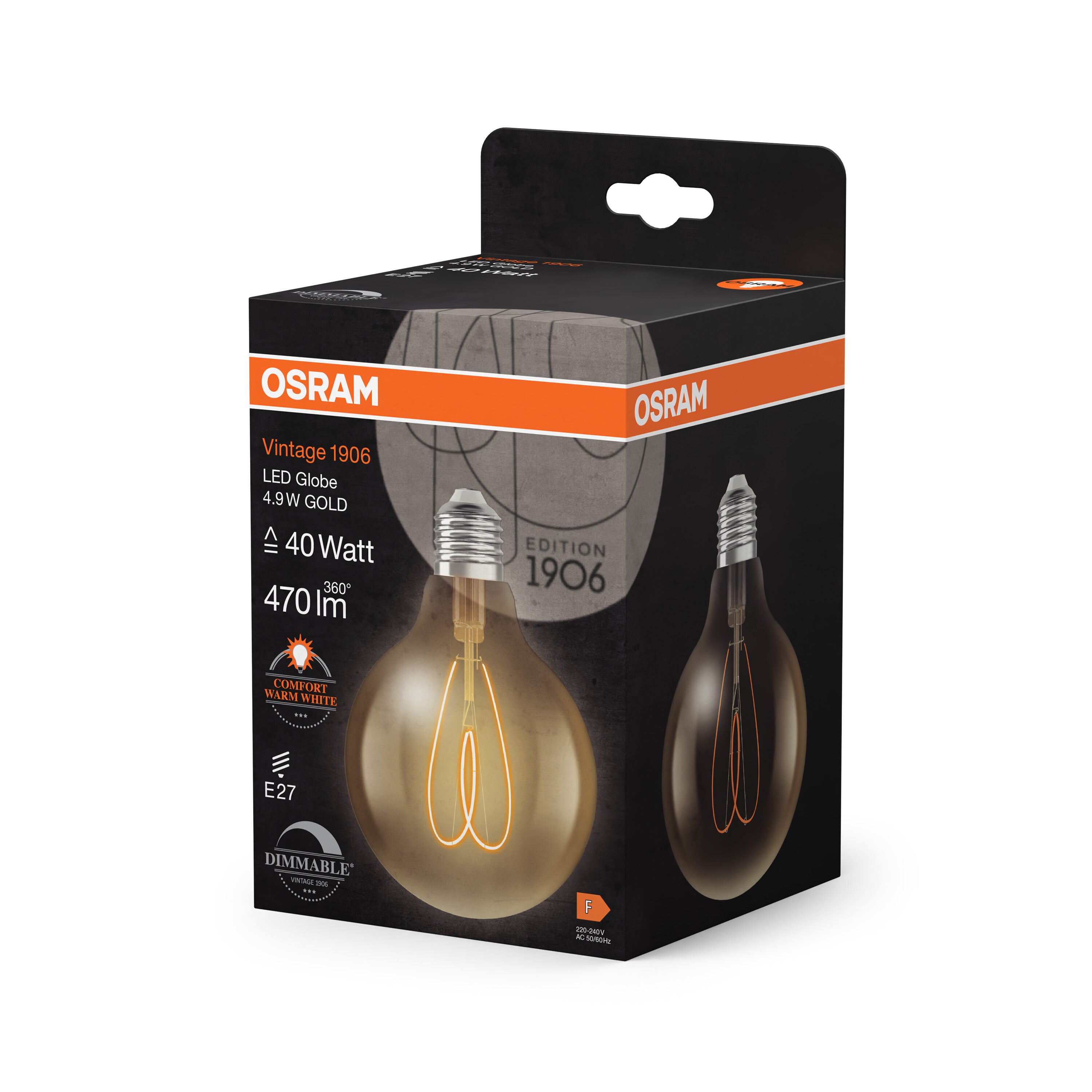 OSRAM Vintage 1906 Globe LED-Lampe Gold, 4.9W, 470lm, 95mm , Comfort warm white , E27-LEDVANCE Shop