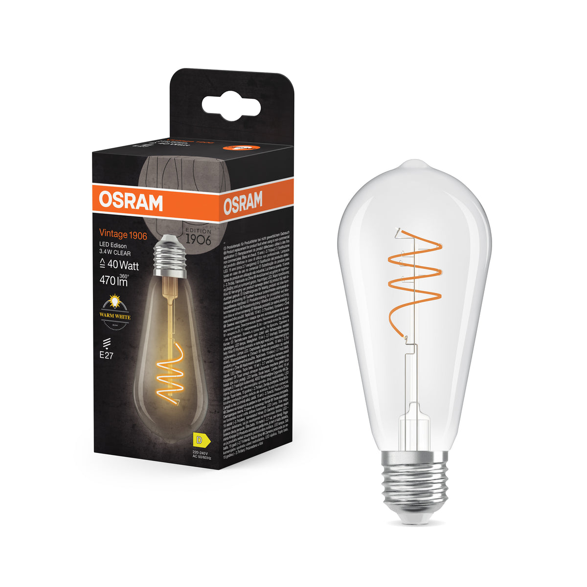 OSRAM Vintage 1906 Edison LED-Lampe Klar, 3.4W, 470lm, E27 , Warmweiß-LEDVANCE Shop