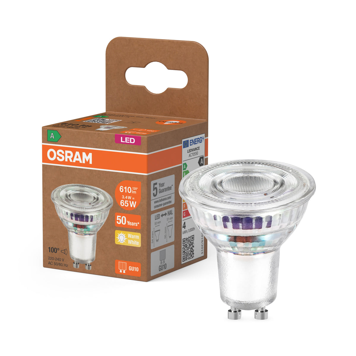 OSRAM LED LAMPS ENERGY EFFICIENCY REFLECTOR in PAR16-Form, LED-Spot, Bleifreies Glas, 3,3 W, (ex 65 W), 600 lm, Warmweiß, 2700 K, Energieeffizienzklasse: A, CRI 80