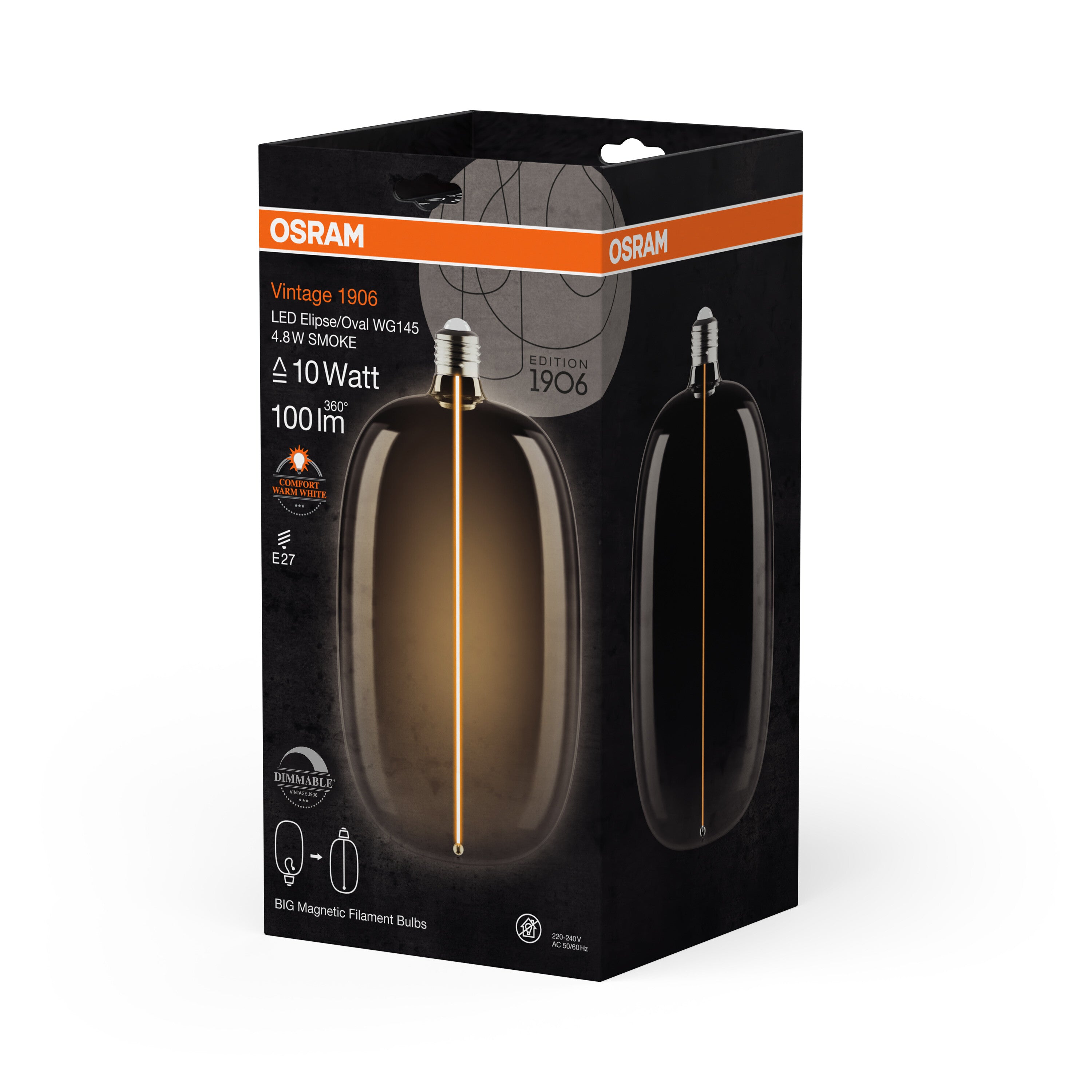 OSRAM Vintage 1906® LED BIG DECORATIVE BULB WITH FILAMENT-MAGNETIC STYLE LED-Lampe Smoke, dimmbar, 4.8 W, ELIPSE OVAL , Comfort warm white-Leuchtmittel-LEDVANCE Shop