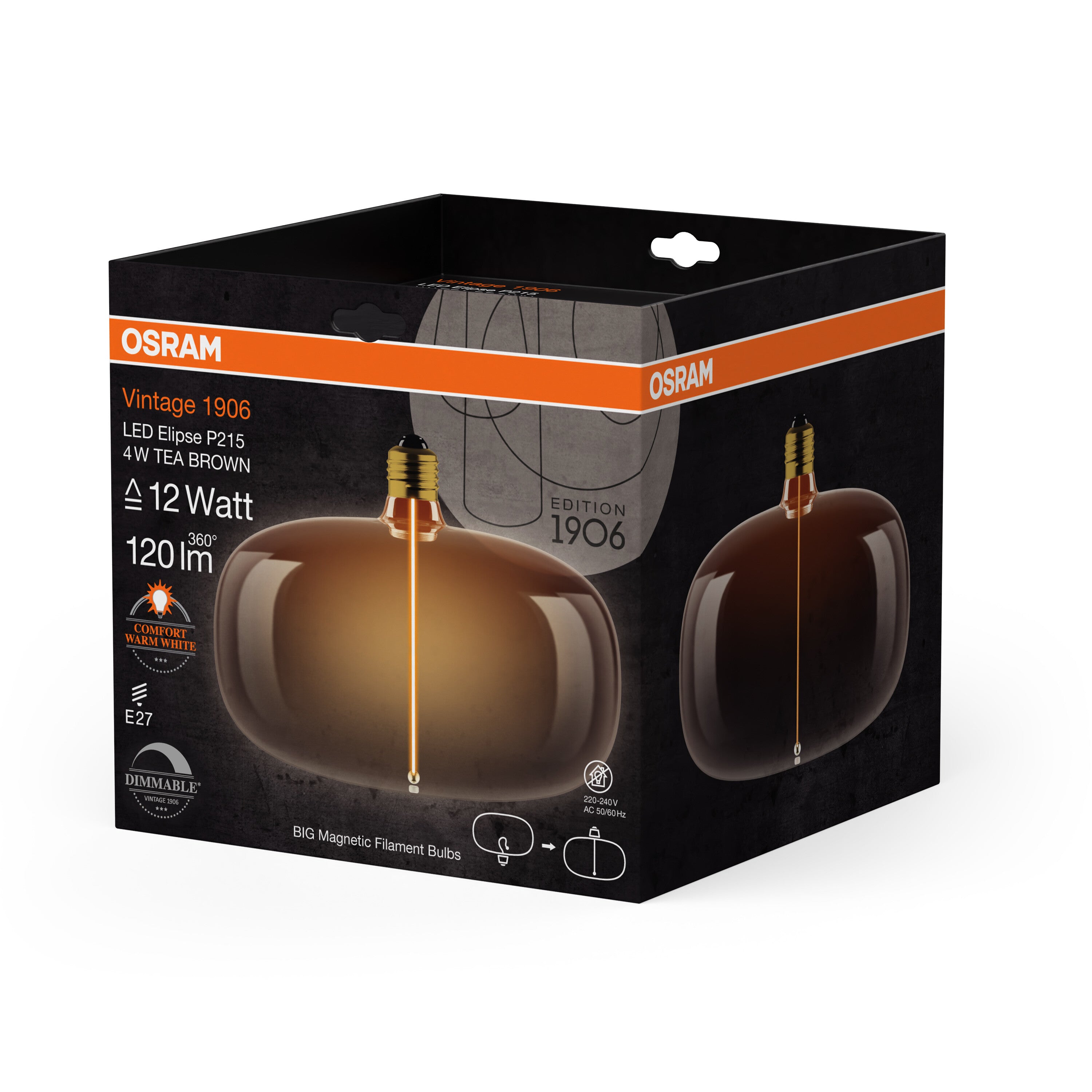 OSRAM Vintage 1906® LED BIG DECORATIVE BULB WITH FILAMENT-MAGNETIC STYLE LED-Lampe, dimmbar, Tea Brown, 4W, E27, ELIPSE , Comfort warm white-Leuchtmittel-LEDVANCE Shop