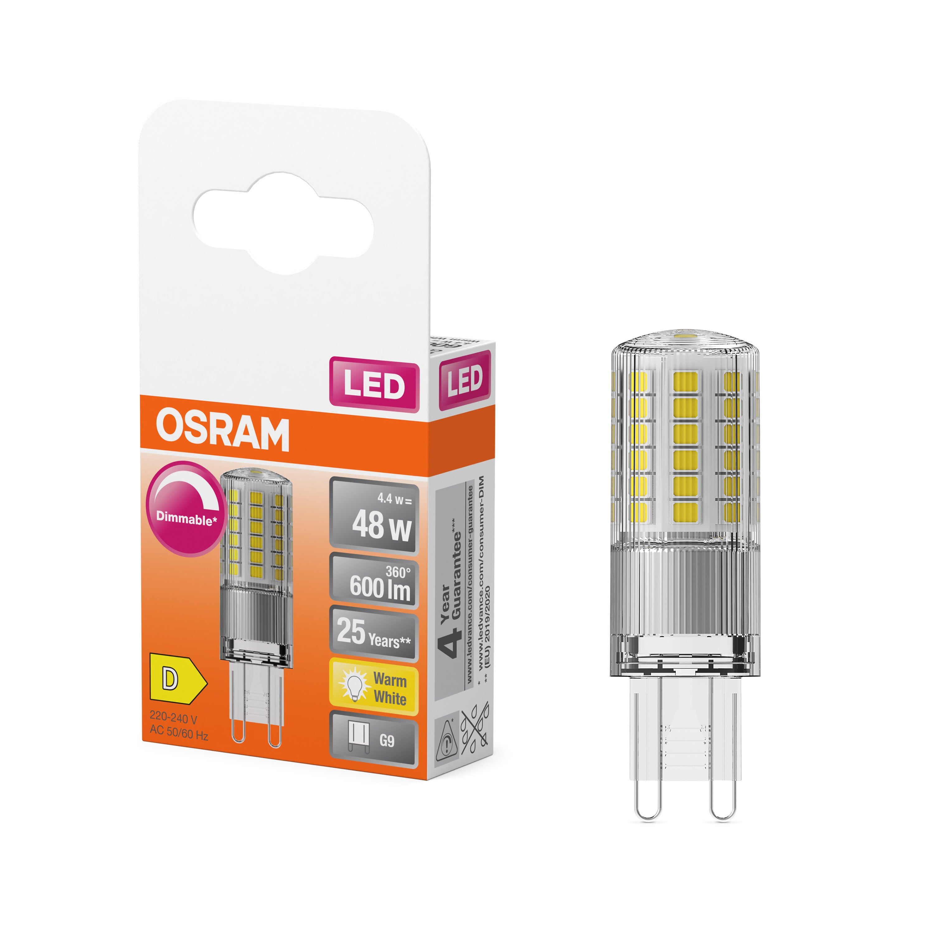 OSRAM LED- Stiftsockellampe PIN Klar, 4.4W, 600lm, G9, 18 mm , Warmweiß-LEDVANCE Shop