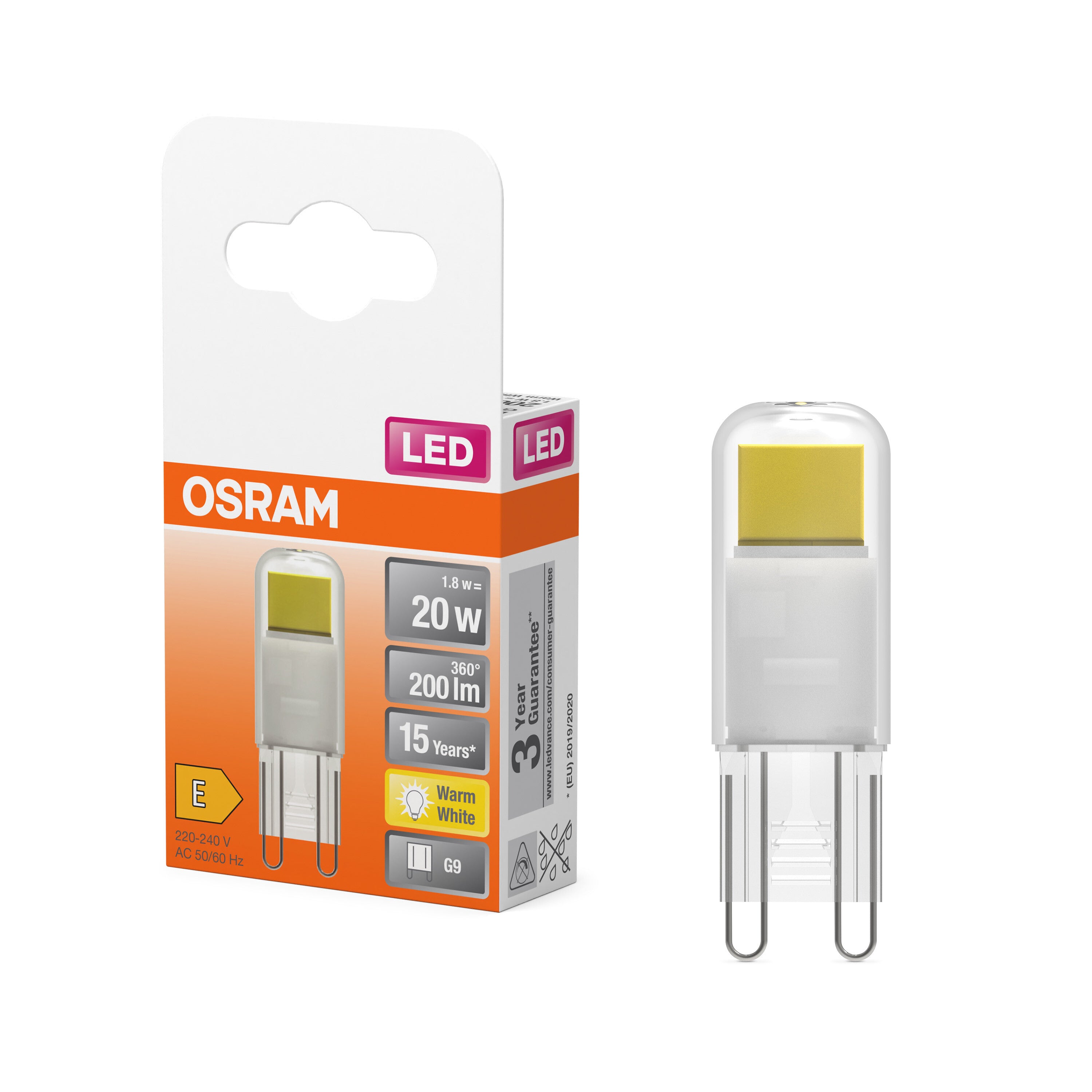OSRAM LED Stiftsockellampe PIN Klar, 1.8W, 200lm, G9, 15 mm , Warmweiß-LEDVANCE Shop
