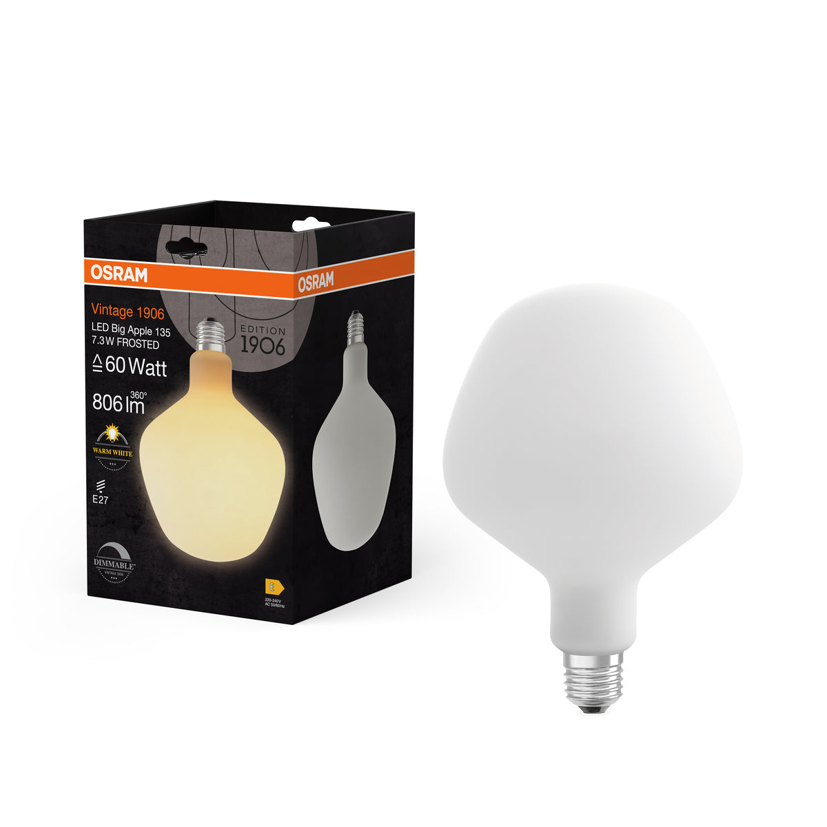 OSRAM Vintage 1906® LED BIG DECORATIVE Apple LED-Lampe Frosted, 7.3W, E27 , Warmweiß-Leuchtmittel-LEDVANCE Shop