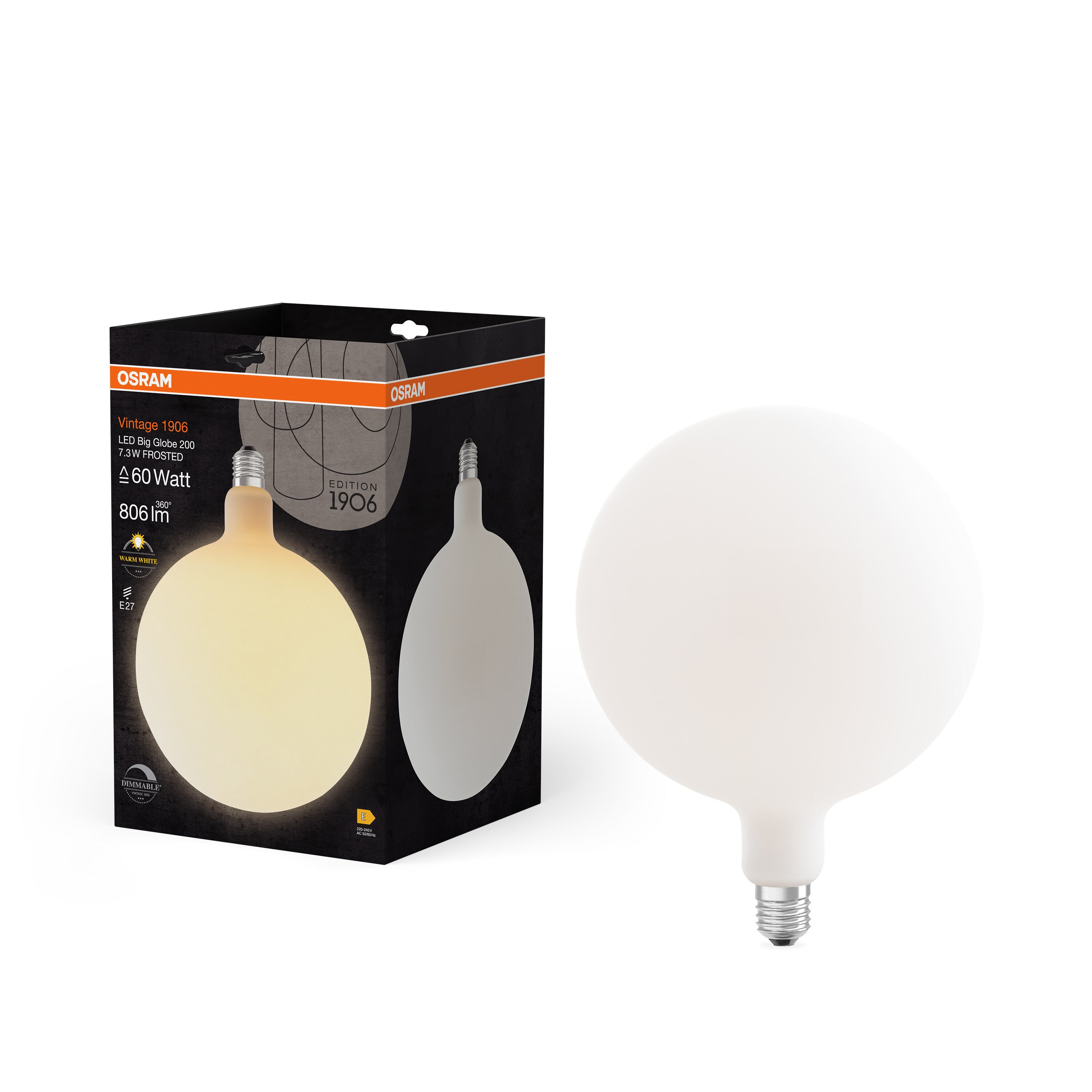 OSRAM Vintage 1906® LED BIG DECORATIVE Globe LED-Lampe Frosted, dimmbar, 7.3W, E27 , Warmweiß-Leuchtmittel-LEDVANCE Shop