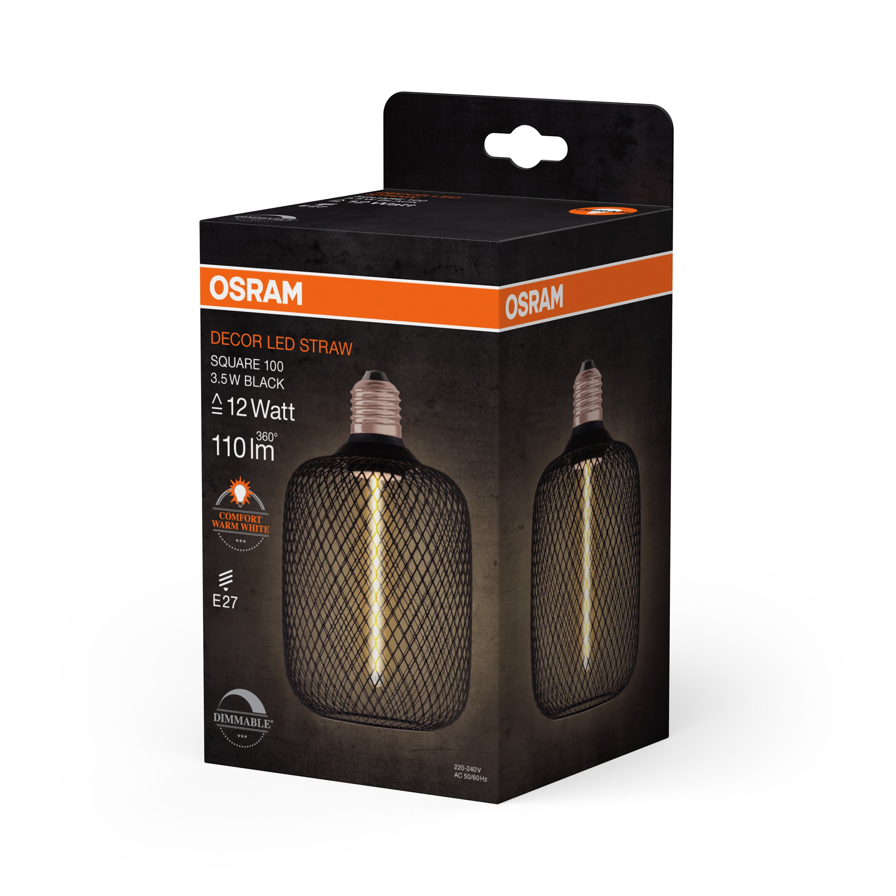 OSRAM DECOR LED Strohfilament Lampe Quadrat, Schwarz, 3.5W, 110lm , Comfort warm white , E27-LEDVANCE Shop