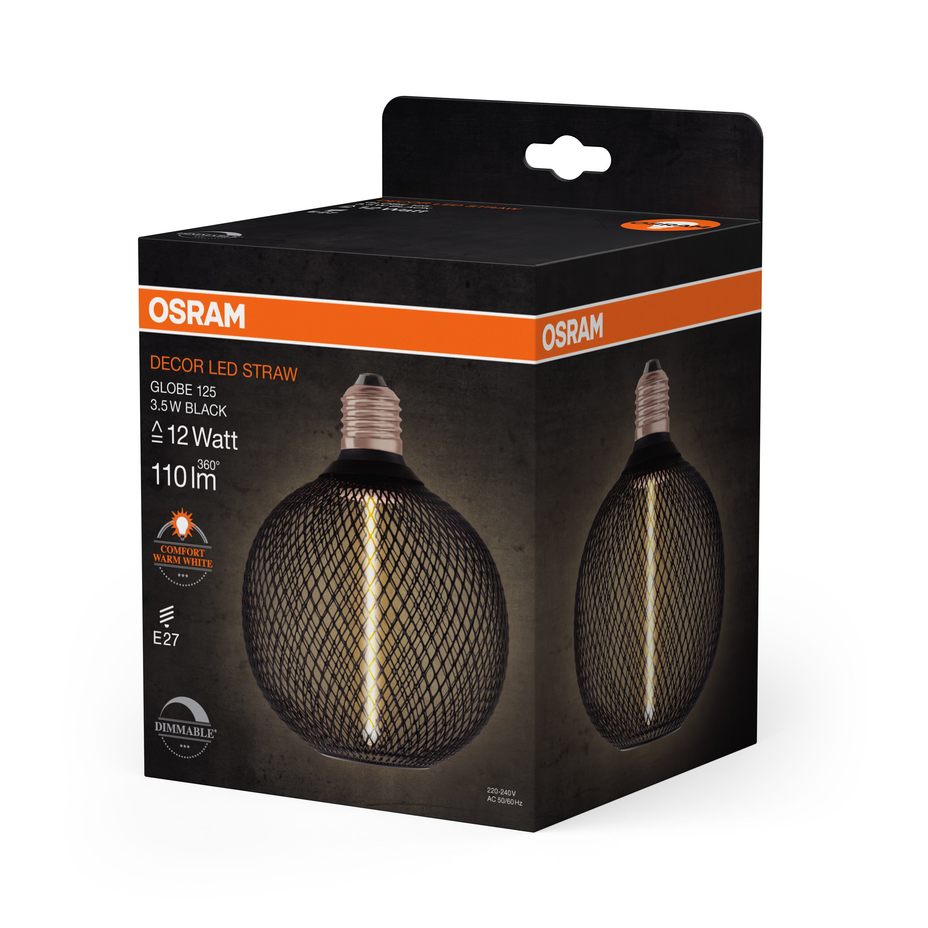 OSRAM DECOR LED Strohfilament Lampe Globe, Schwarz, 3.5W, 110lm , Comfort warm white , E27-LEDVANCE Shop