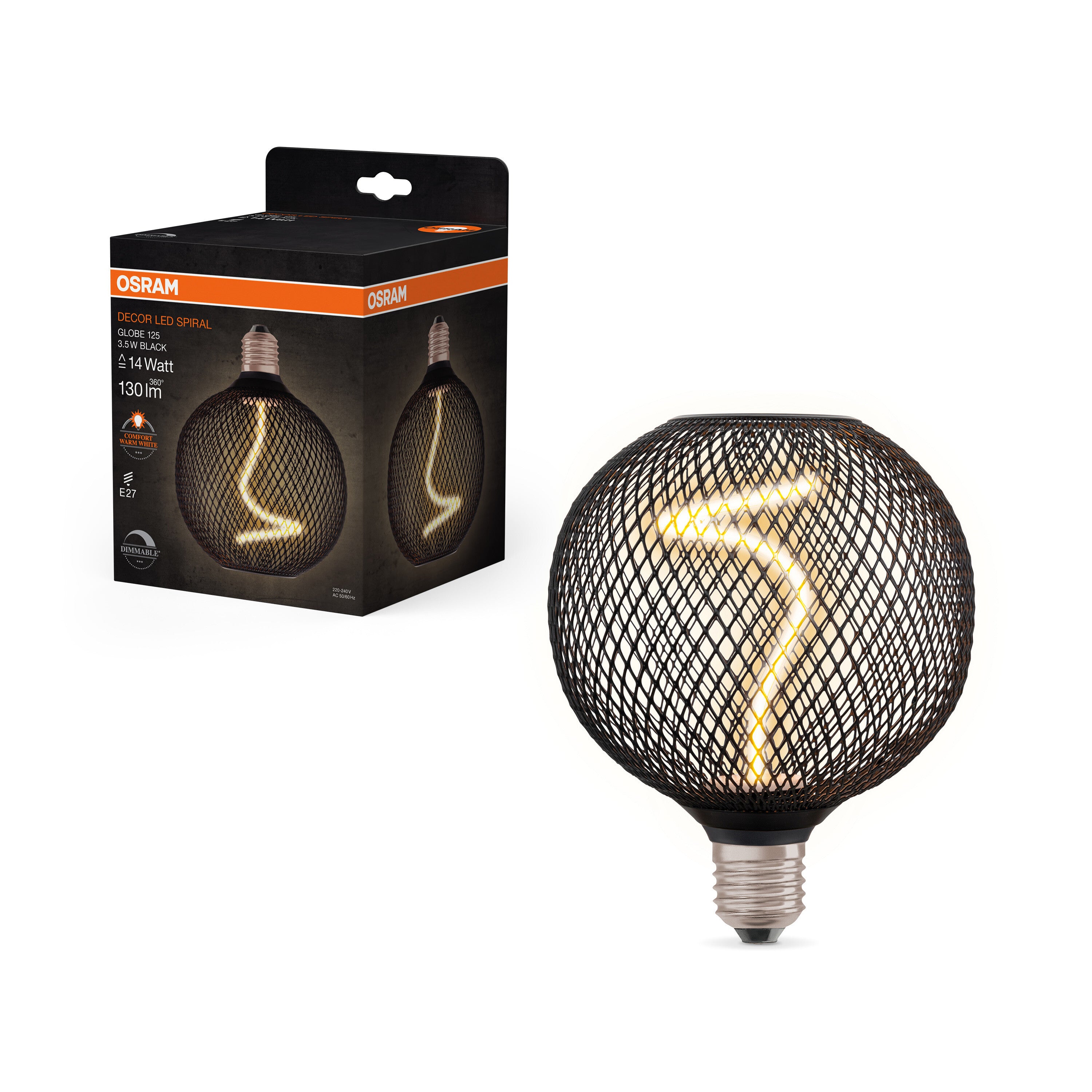 OSRAM DECOR LED Spiralfilament Lampe Globe, Schwarz, 3.5W, 130lm , Comfort warm white , E27-LEDVANCE Shop
