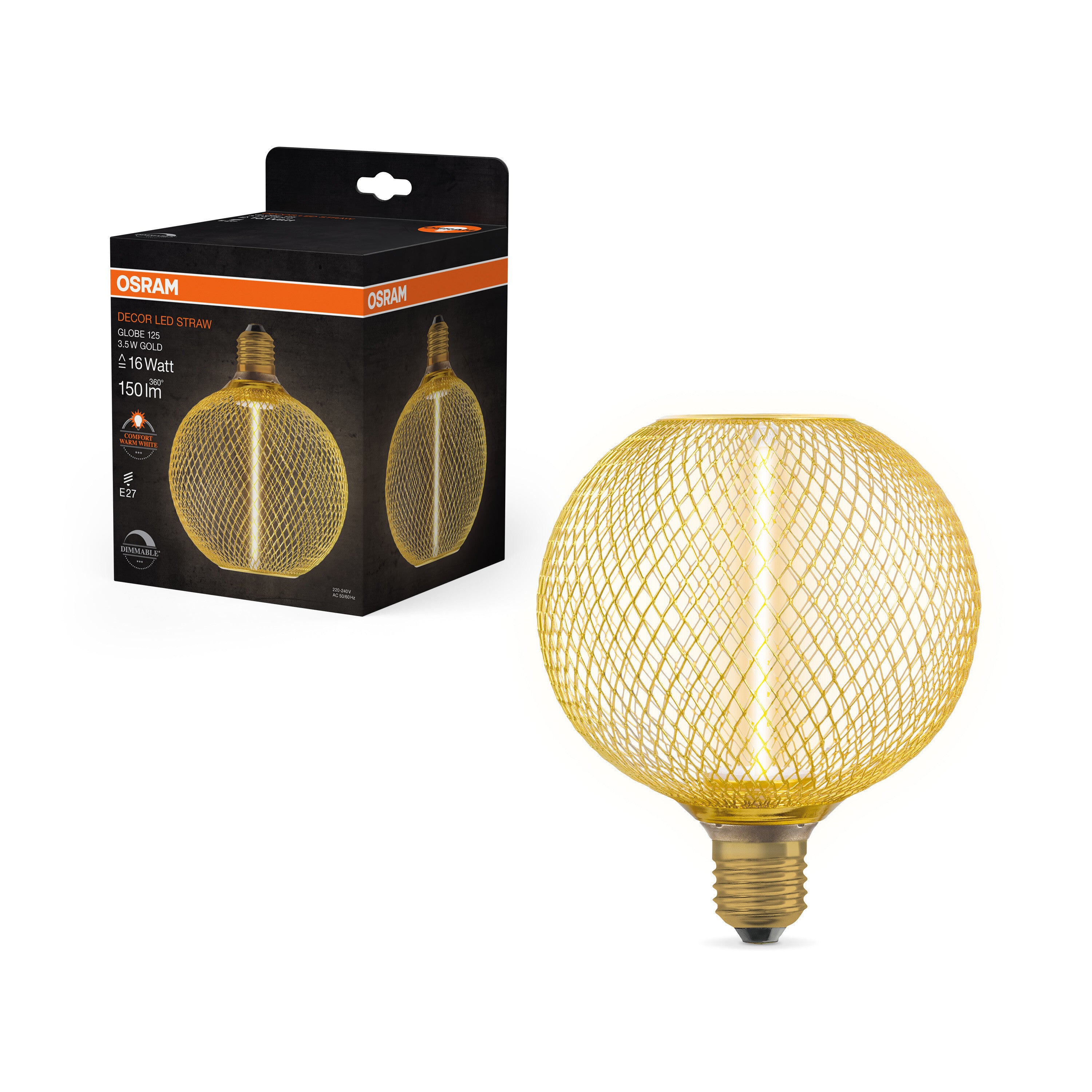 OSRAM DECOR LED Strohfilament Lampe Globe, Gold, 3.5W, 150lm , Comfort warm white , E27-LEDVANCE Shop