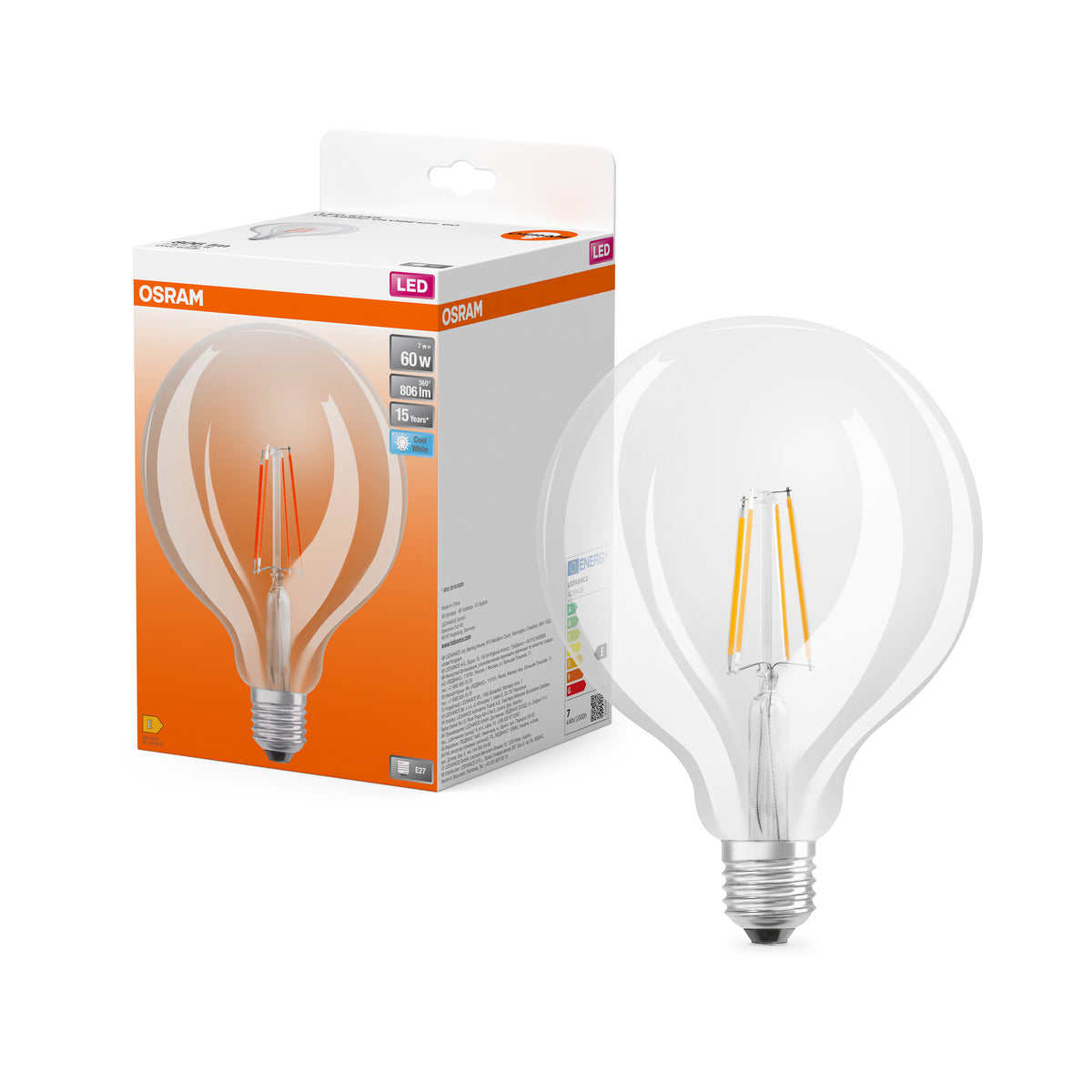 OSRAM LED Star Classic Lampe, Ballform, 7W, 806lm, Klar, E27 , Kaltweiß-LEDVANCE Shop