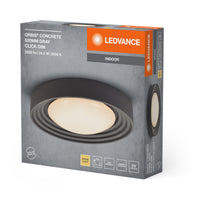 LEDVANCE ORBIS Concrete, graue Beton-Deckenleuchte mit LED, 24. 5W, 1800lm, 3000K freundliches Warmweiß, durch Klicken in 3-Stufen dimmbar, 500mm Durchmesser, IP20 Schutz, für Badezimmer geeignet