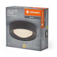 LEDVANCE ORBIS Concrete, graue Beton-Deckenleuchte mit LED, 13W, 800lm, 3000K freundliches Warmweiß, durch Klicken in 3-Stufen dimmbar, 300mm Durchmesser, IP20 Schutz, für Badezimmer geeignet